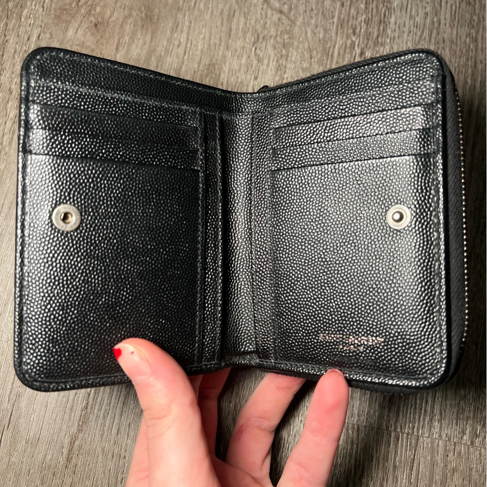 YSL Saint Laurent Cassandra Compact Wallet Black Calfskin Leather Black Hardware - Picture 6 of 15